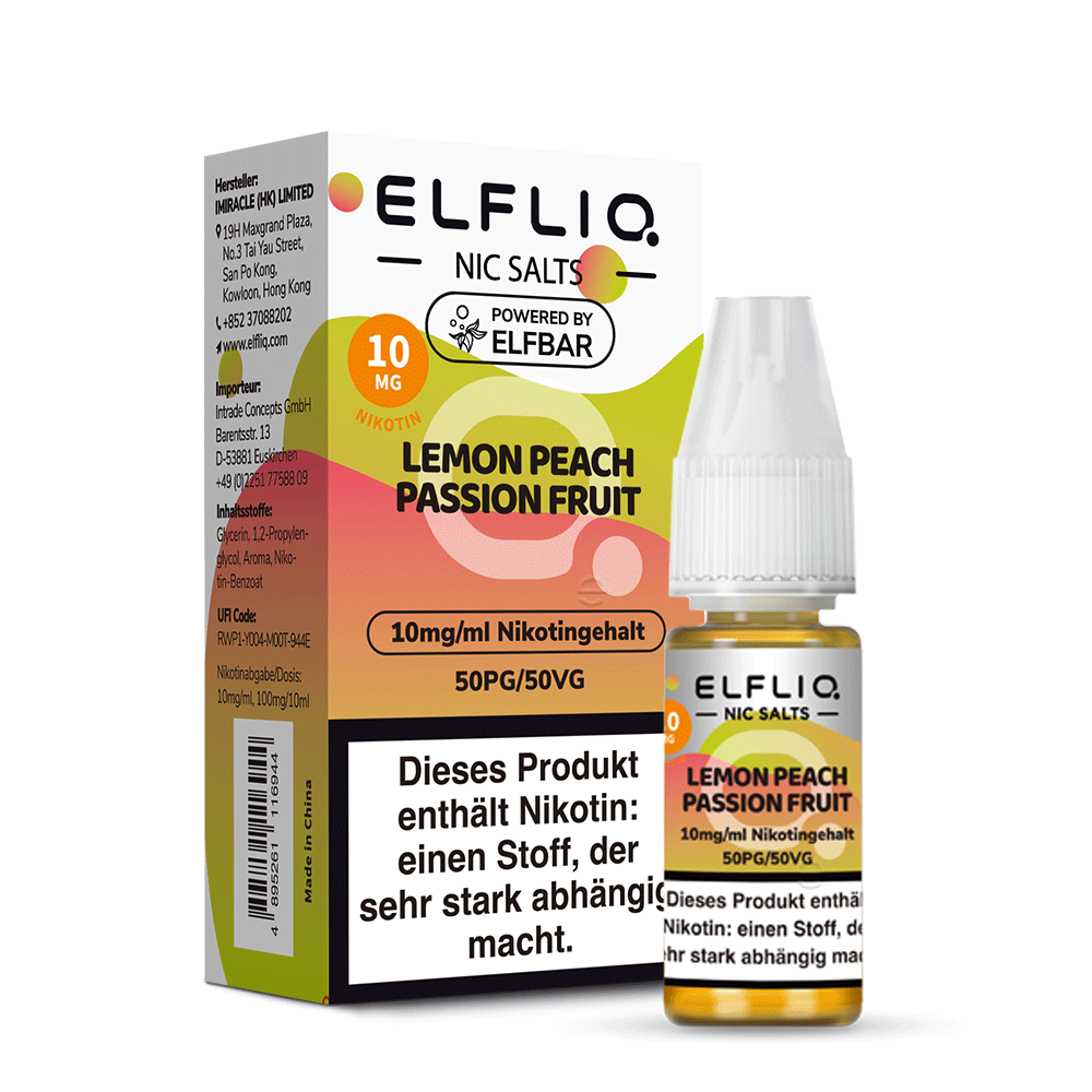 ELFBAR ELFLIQ Lemon Peach Passion Fruit Nikotinsalz Liquid 10 ml